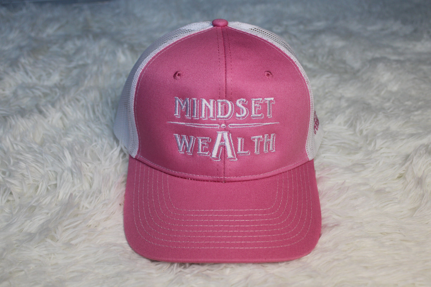 Mindset = Wealth Trucker Hat (Pink/White)