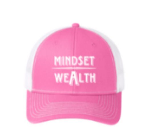 Mindset = Wealth Trucker Hat (Pink/White)