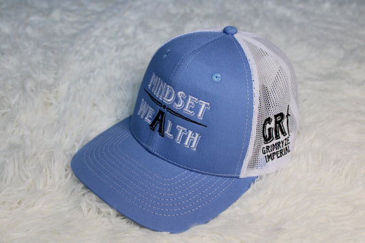 Mindset = Wealth Trucker Hat (Light Blue)