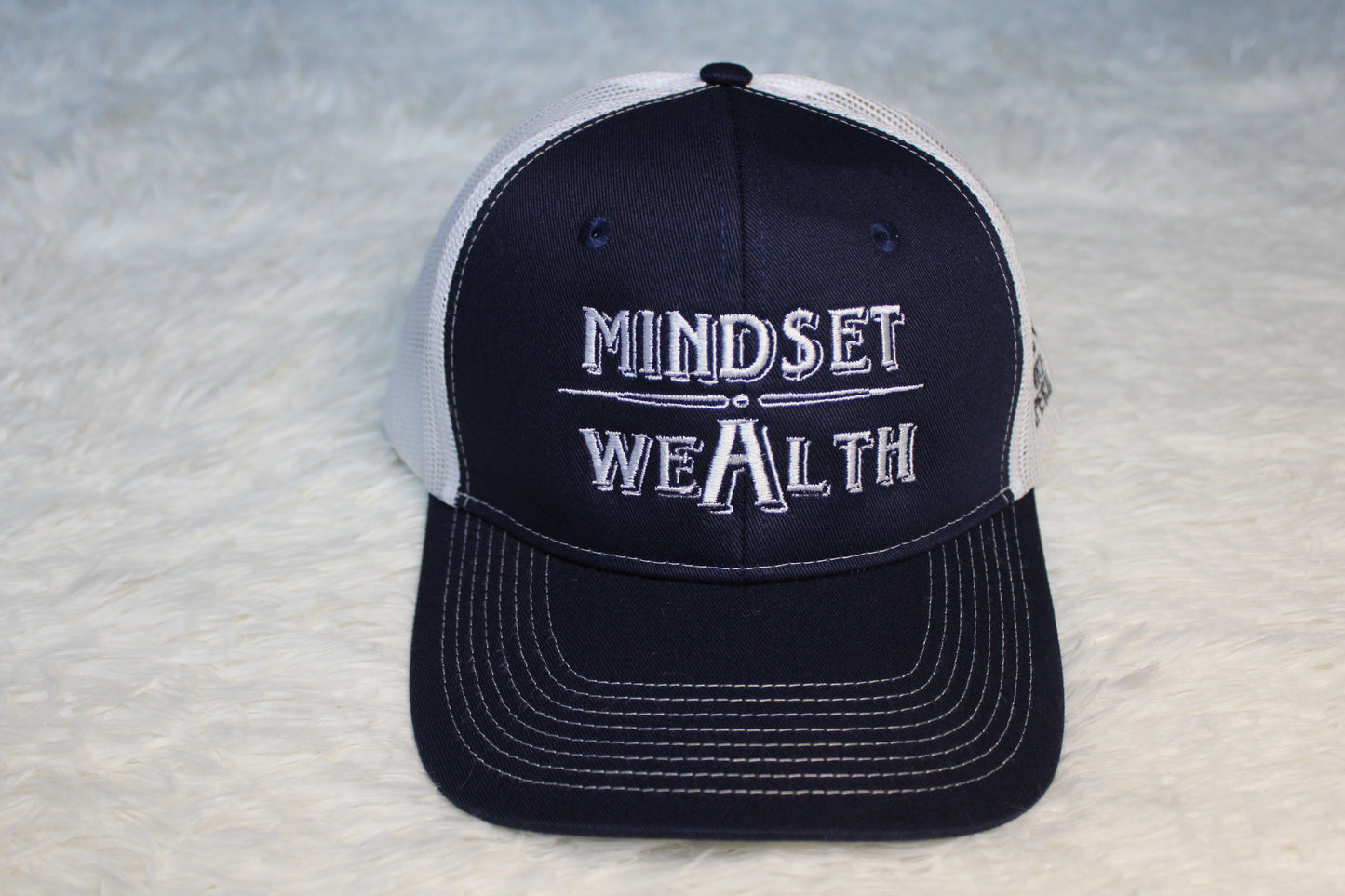 Mindset = Wealth Trucker Hat (Navy/White)