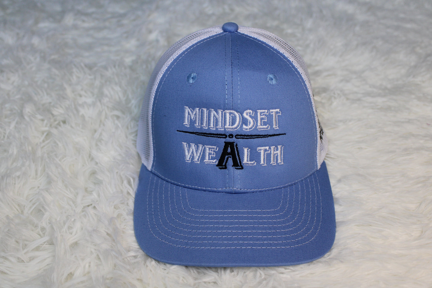 Mindset = Wealth Trucker Hat (Light Blue)