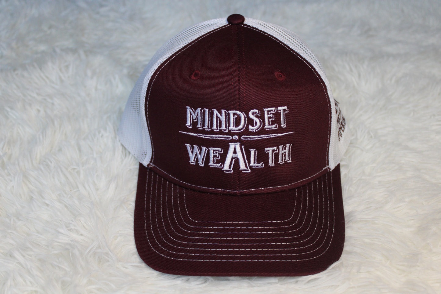 Mindset = Wealth Trucker Hat (Maroon/White)