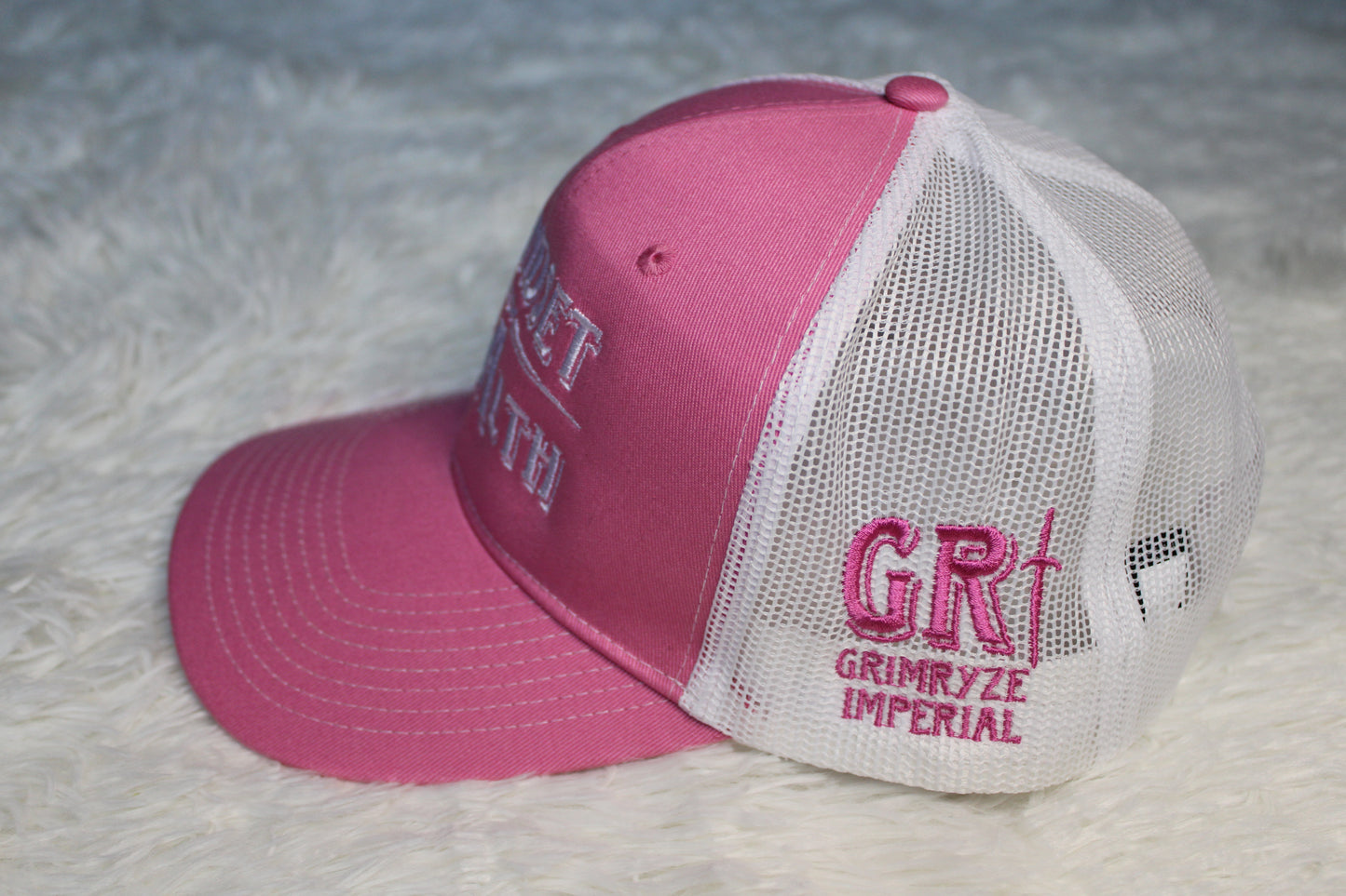 Mindset = Wealth Trucker Hat (Pink/White)