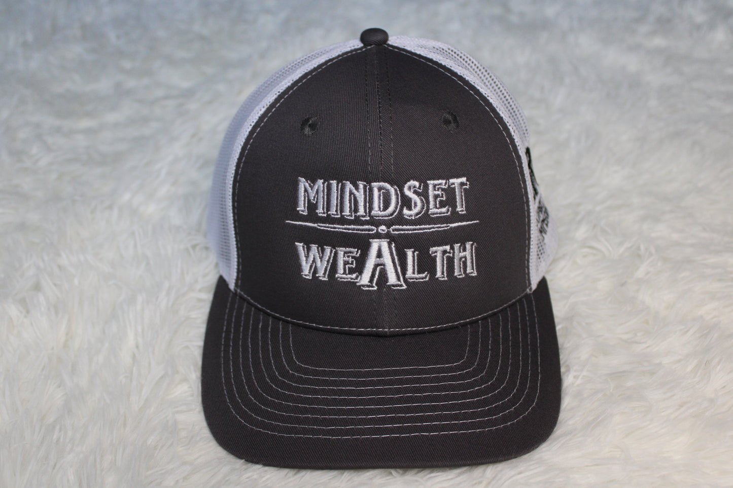 Mindset = Wealth Trucker Hat (Grey/White)
