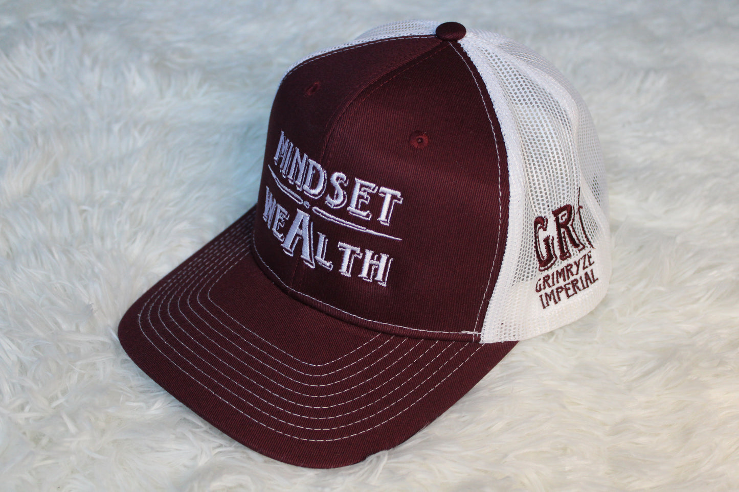 Mindset = Wealth Trucker Hat (Maroon/White)